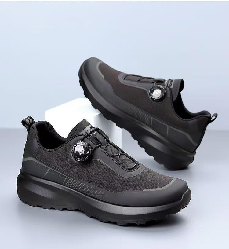 Men's Trendy Black Non-Slip Rotating Buckle Casual Sport Shoes for Spring Outdoor and Commuting