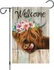 Heyfibro Welcome Spring Highland Cow Garden Ag 12x18 Inch Double Sided Burlap, Farmhouse Oral Cow Yard Decor Spring Summ SSL