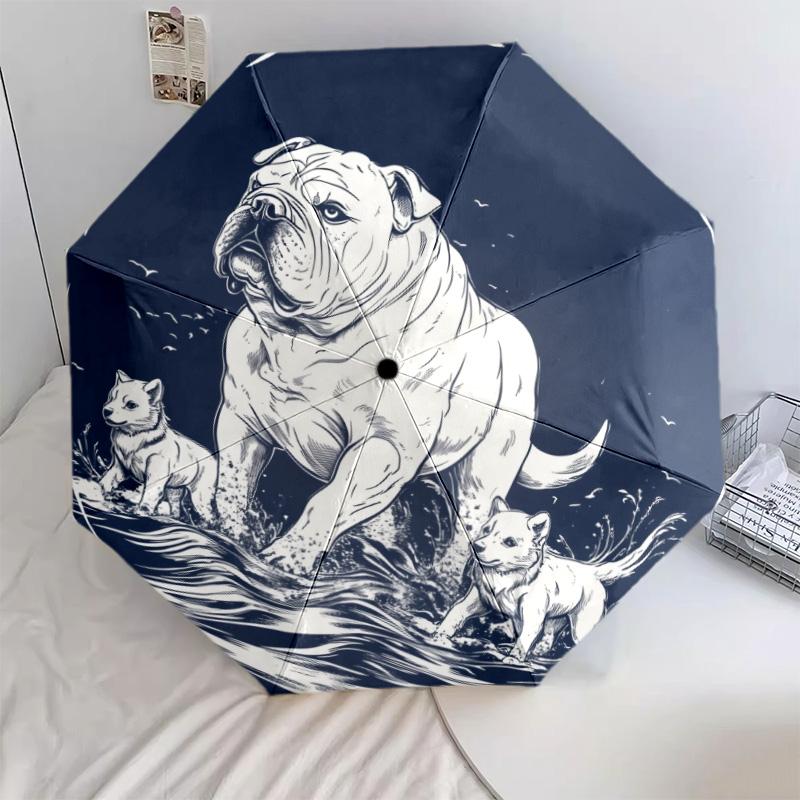 Bulldog  pattern, automatic folding umbrella, portable and foldable design, 8 ribs, a Christmas or birthday gift.