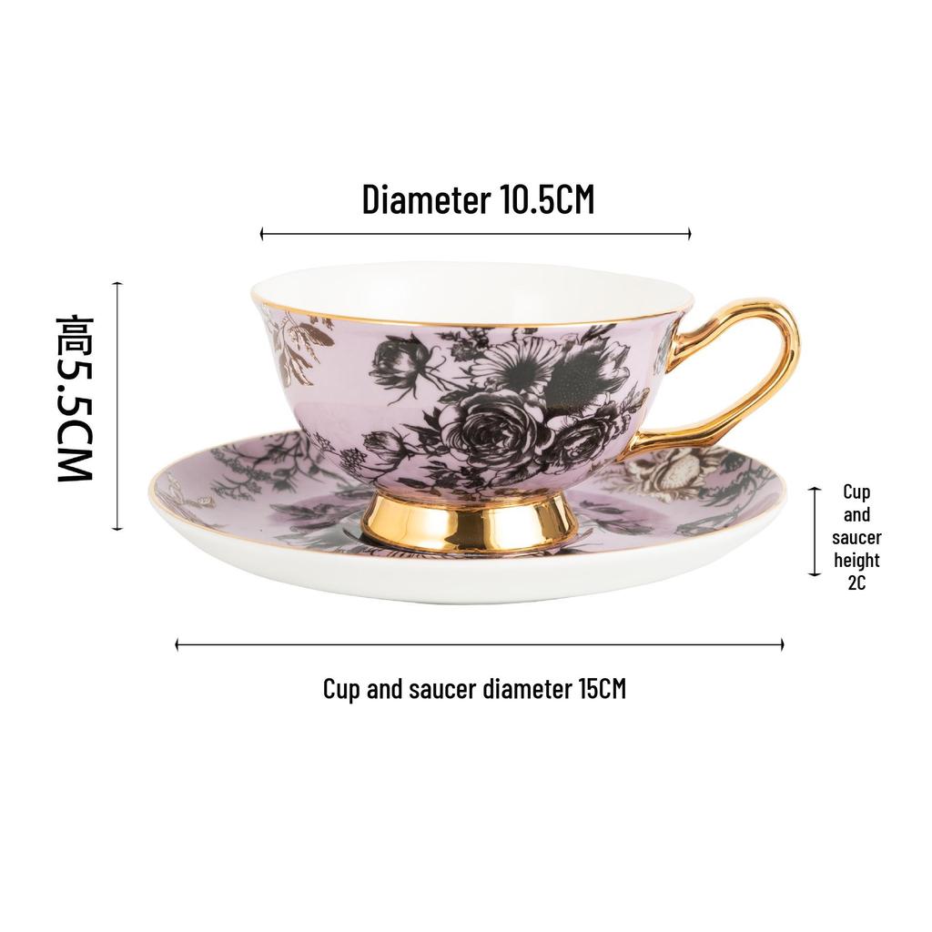 European Luxury Gold-Rim Bone China Coffee Cup - Four Seasons Ink Design