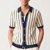 Men's Striped Knit Cardigan with Ribbed Trim, Casual Short Sleeve Open Front Sweater