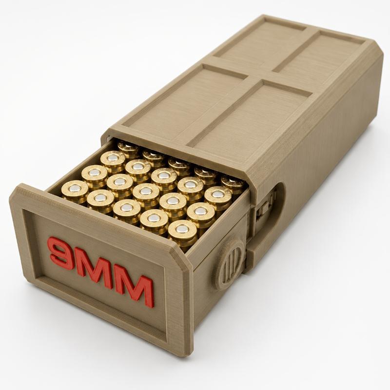 3D Printed 9Mm Ammunition Box 50-Round Compact And Durable Drawer With Side Lock Range Gear Perfect Dad/Grad Gift