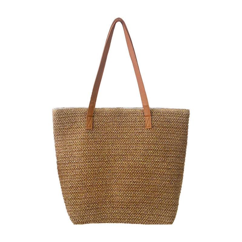 Woven Straw Tote Bag With Large Capacity For Beach And Casual Daily Use