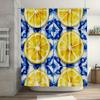 1Pc Watercolor Lemon Slices On Blue Shower Curtain, Durable Polyester, Easy Clean, For Bathroom Decor