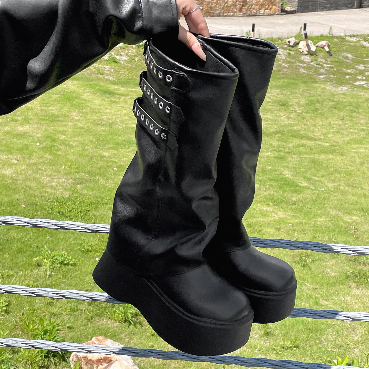 

Black high-end thick-soled heightening fashion boots for women s 2025 new summer thin styles with skirts and thin long boots 40 чёрный