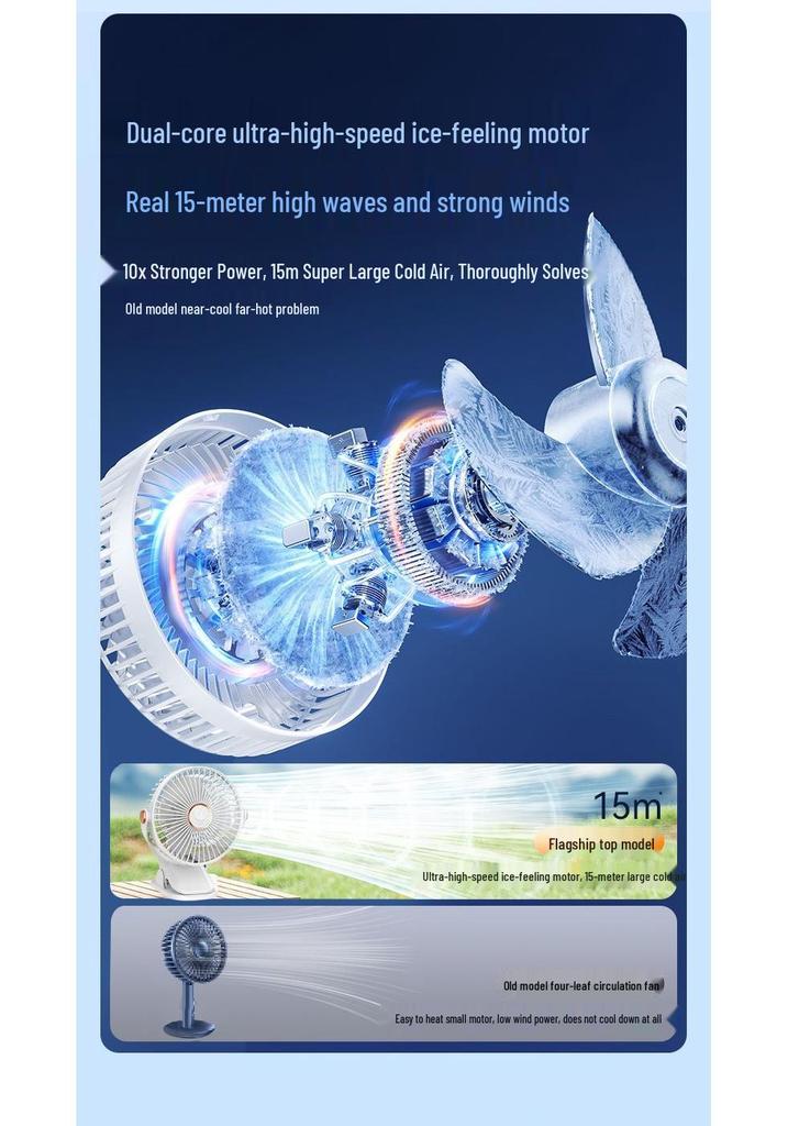 Ultra-Quiet Rechargeable Clip-On Fan with LED Night Light for Dorms and Desks