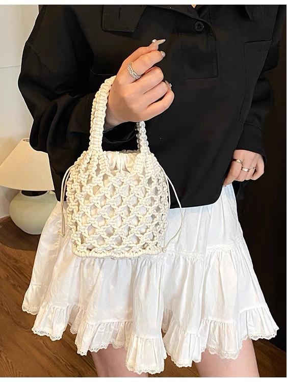 Mini Sac Seau en Paille Tendance pour Femme - Sac à Main Tissé Polyvalent d'Été