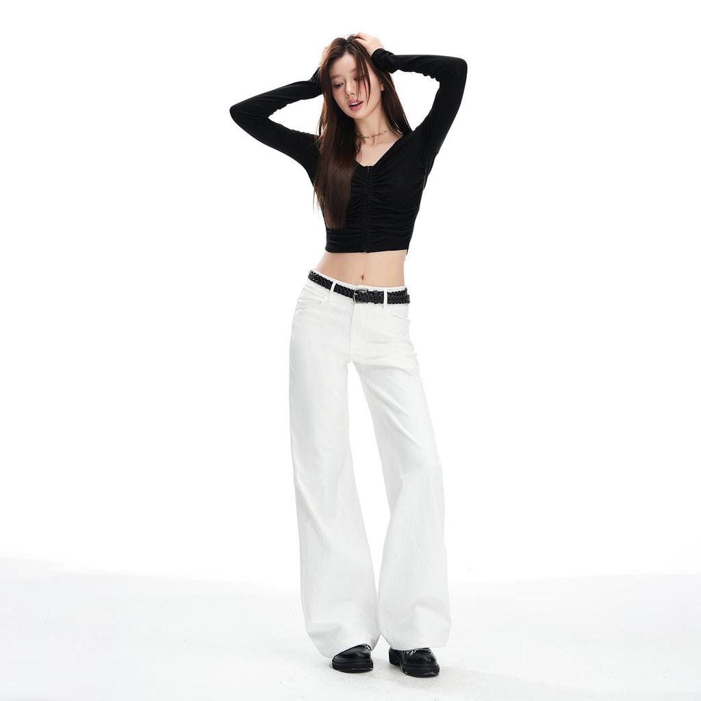 2026 Spring Slim-Fit American Style High-End Floor-Length Suit Pants - Black & White, Mid-Low Waist, Non-Clingy, Slimming Design