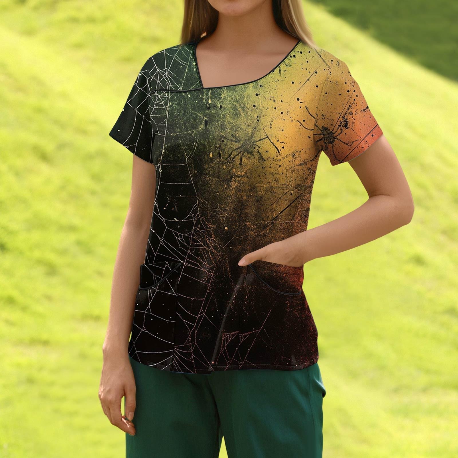 

Женская модная полосатая рабочая одежда с градиентным принтом и короткими рукавами с верхом с двойными карманами S