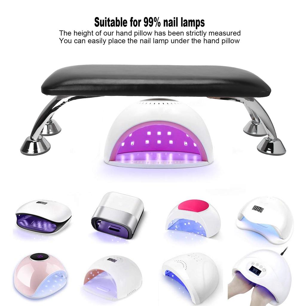 Nail Art Hand Pillow Salon Arm Hand Rest Cushion with Stainless Steel Support (Black)