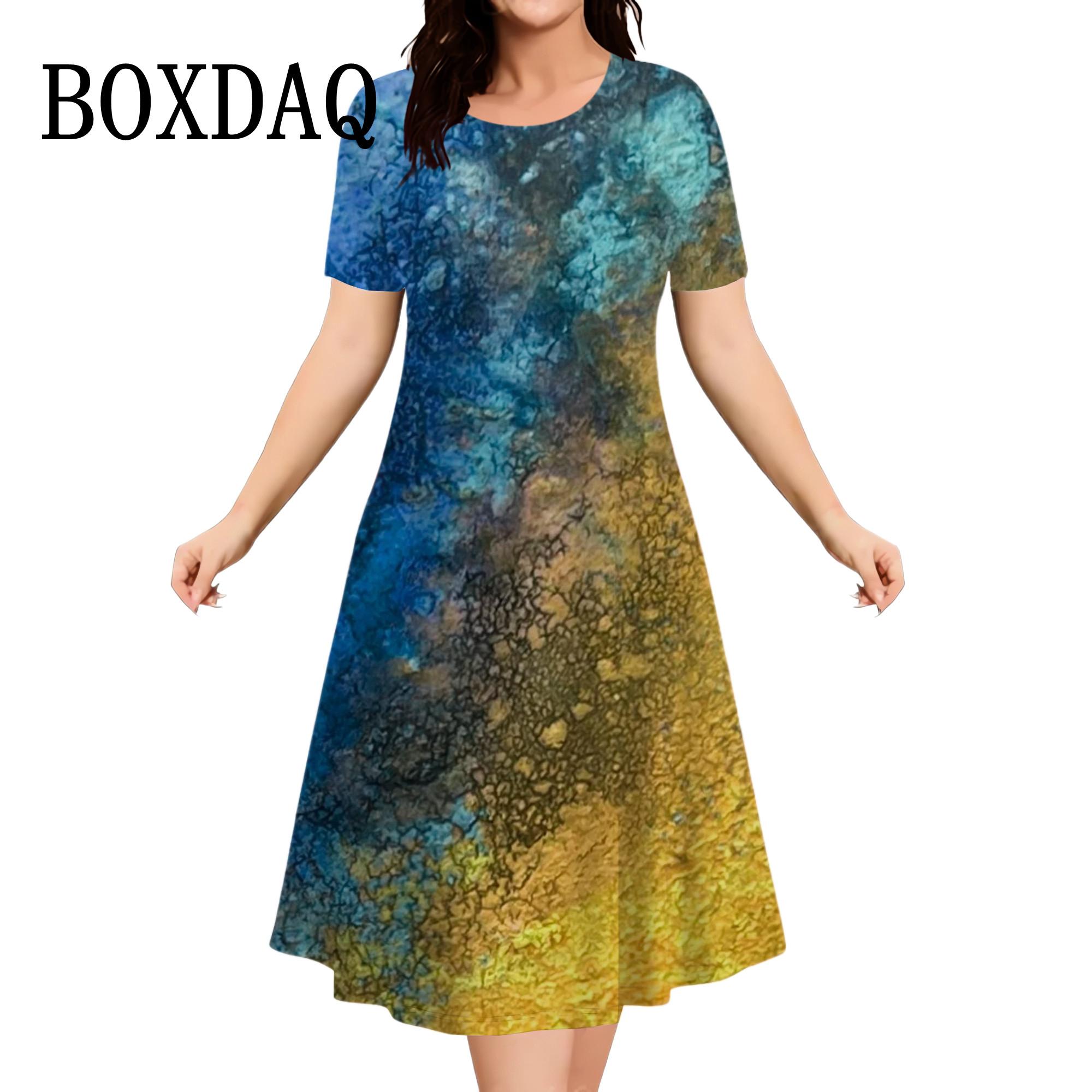 

Красочные галактики космический узор женские летние платья с коротким рукавом 3D принт звездное небо платье уличная свободная одежда 8XL