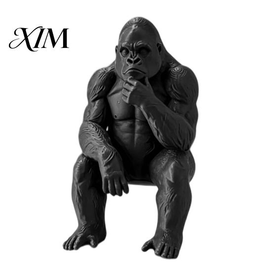 Desktop Muscle Man Ornament 3D Printed Thinking Gorilla Figurine, Mini Thinker Statue, Playful Desk Study Accessory Modern Minimalist Sitting