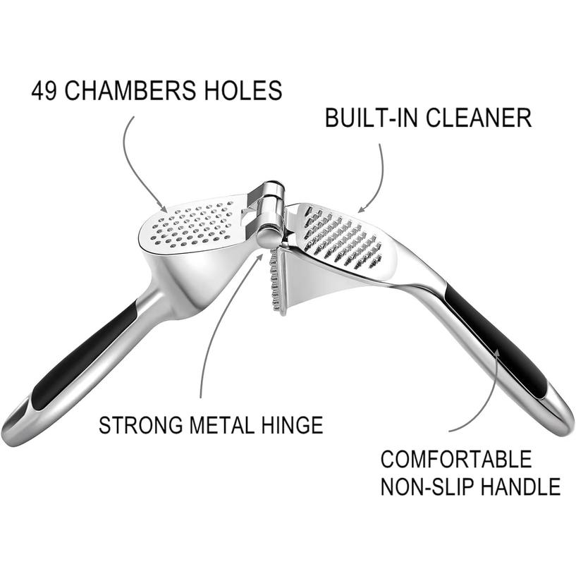 1pcs Garlic Press Easy to Squeeze and Clean with Soft Easy Squeeze Ergonomic Handle Zinc Alloy Garlic Mincer & Crusher
