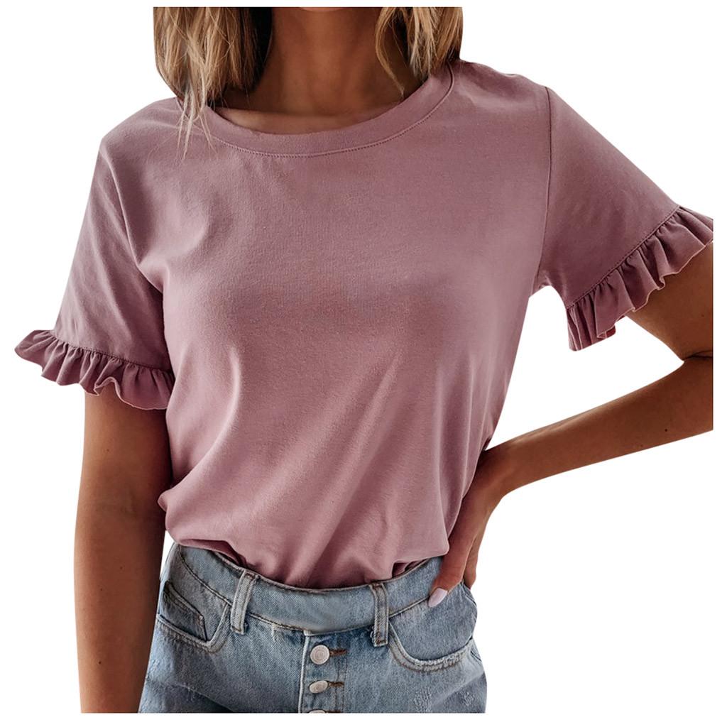 T-Shirt Loose Frill Top Women's Summer Sleeve Ladies Tee Fashion Short Ruffle T-Shirt Loose Frill Top Women's Summer Sleeve Ladies Tee Fashion Short Ruffle