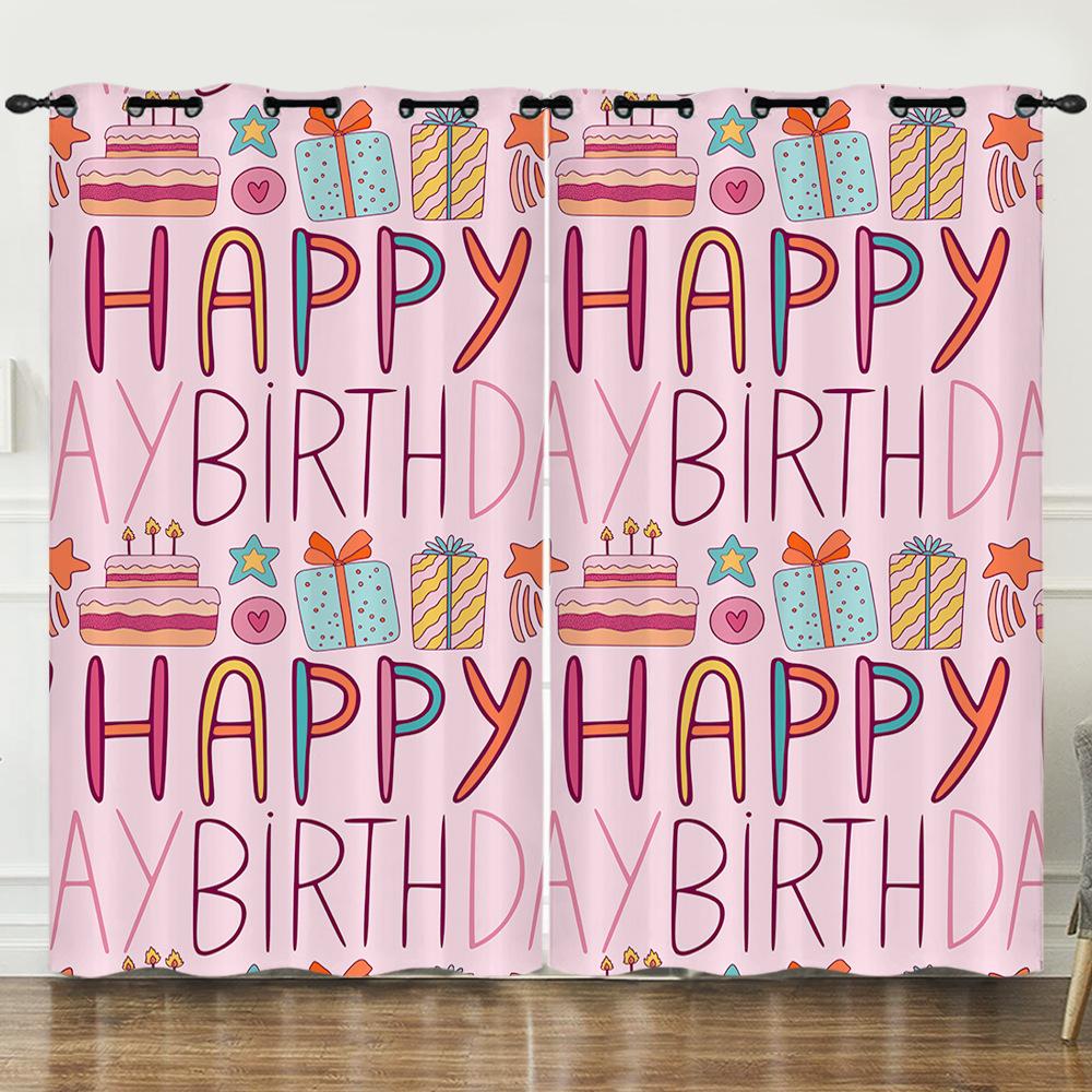 Happy Birthday Happy Birthday 3D Digital Printing Curtain Blackout Punching