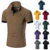 Herren Sommer Casual Besticktes Polohemd mit Umlegekragen und Colorblock-Bündchen
