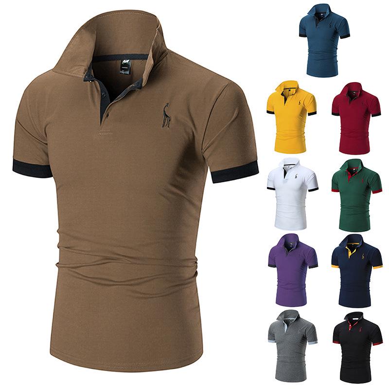 Herren Sommer Casual Besticktes Polohemd mit Umlegekragen und Colorblock-Bündchen