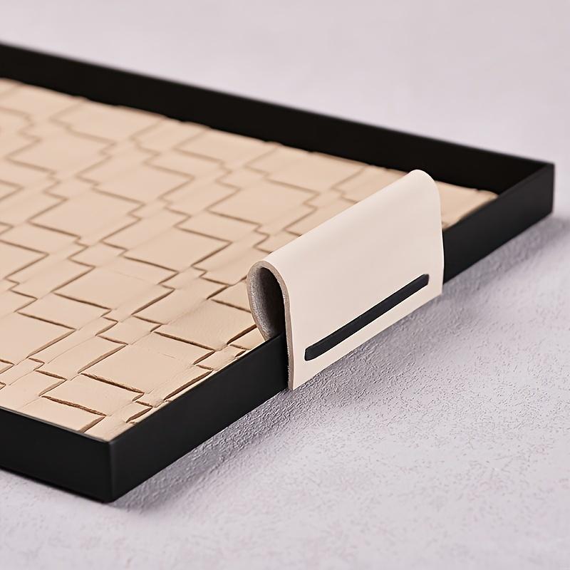 1pc Metal Jewelry Tray with Braided Leather Mat, Rectangular Tabletop Organizer for Skincare, Cosmetics, and Key Storage, Multipurpose Use for Home