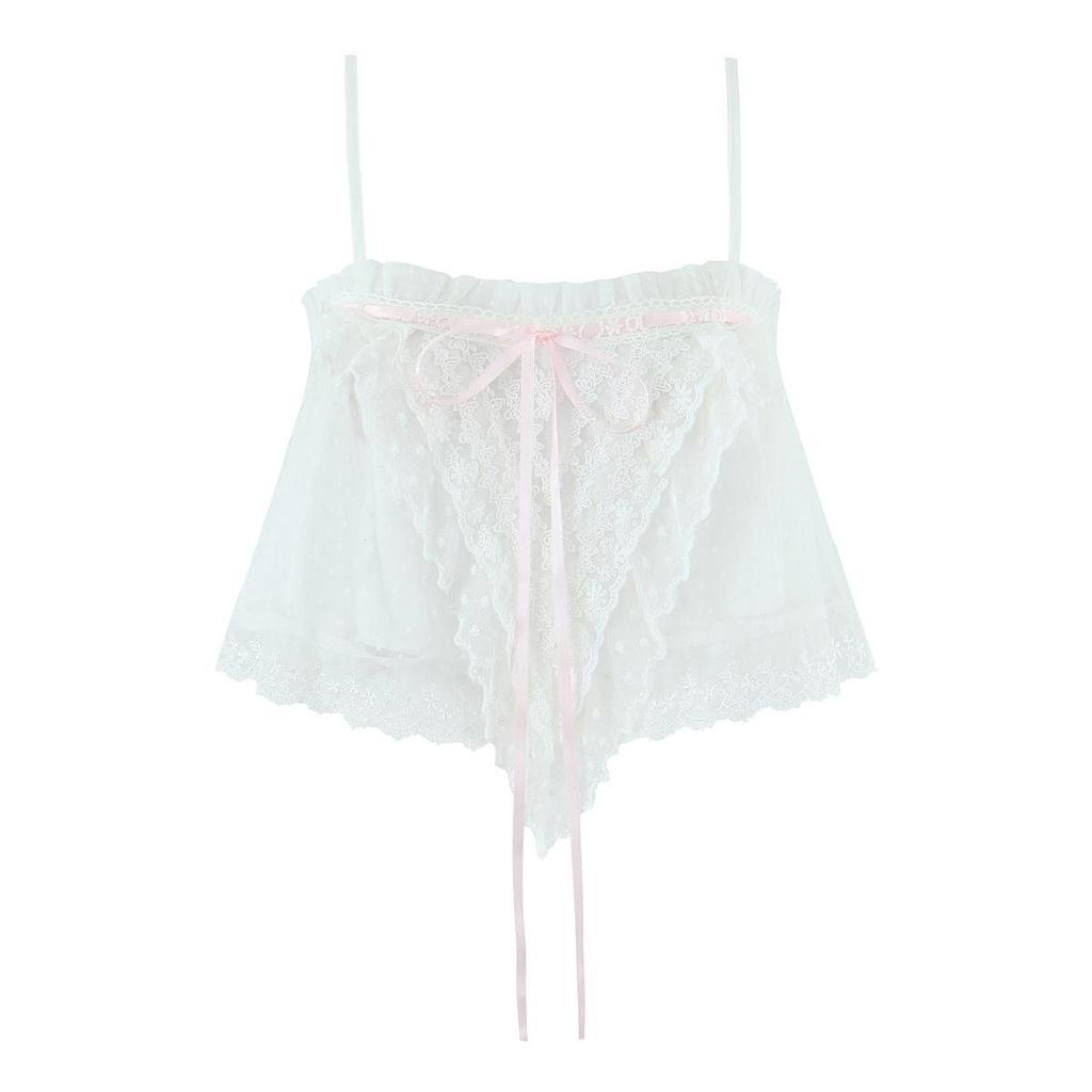 2026 Sweet Lace Patchwork Chic Mesh Camisole - Retro Square Neck, Sexy Slim Fit, Backless Top