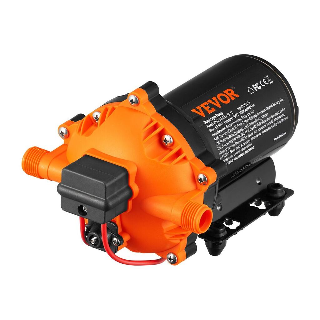 Water Diaphragm Pump, 12V DC, 5.5 GPM Flow, 70 PSI Rated Pressure (40-100 PSI Adjustable), 1/2" MNPT Self Priming Sprayer Pump with Pressure Switch
