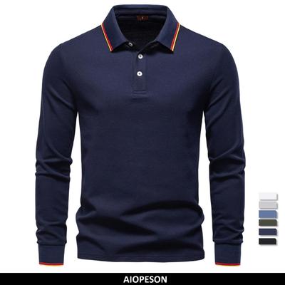 AIOPESON 2025 New Men's Polo Shirts for Men Cotton Solid Color Long Sleeve Polo Desinger Social Luxury Touch Male