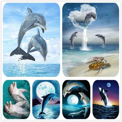 DIY 5D pełne wiertło diamentowe malowanie delfin księżyc haft Cross Stitch mozaika do dekoracji domu prezent