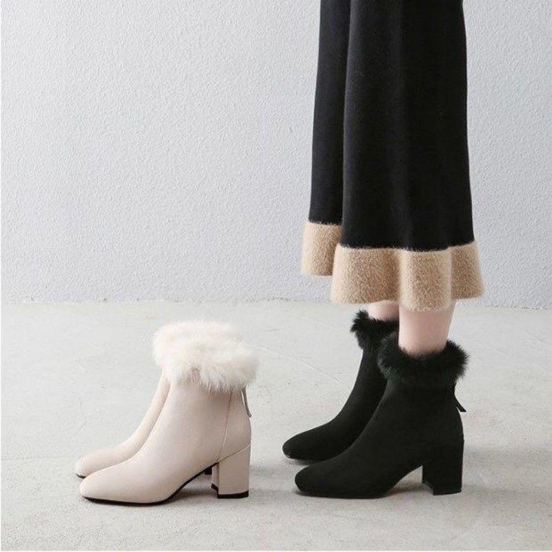 Real Rabbit Fur Flannel 2025 Cheongsam Winter Velvet New Boots Short Boots Women's Velvet Versatile Fashion Boots Skirt