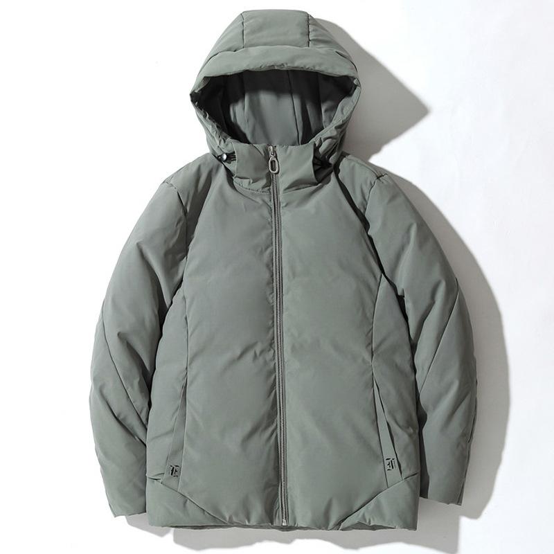 Pánská bílá péřová bunda s kapucí, bavlněná prošívaná bunda, tlustý top, jednobarevná