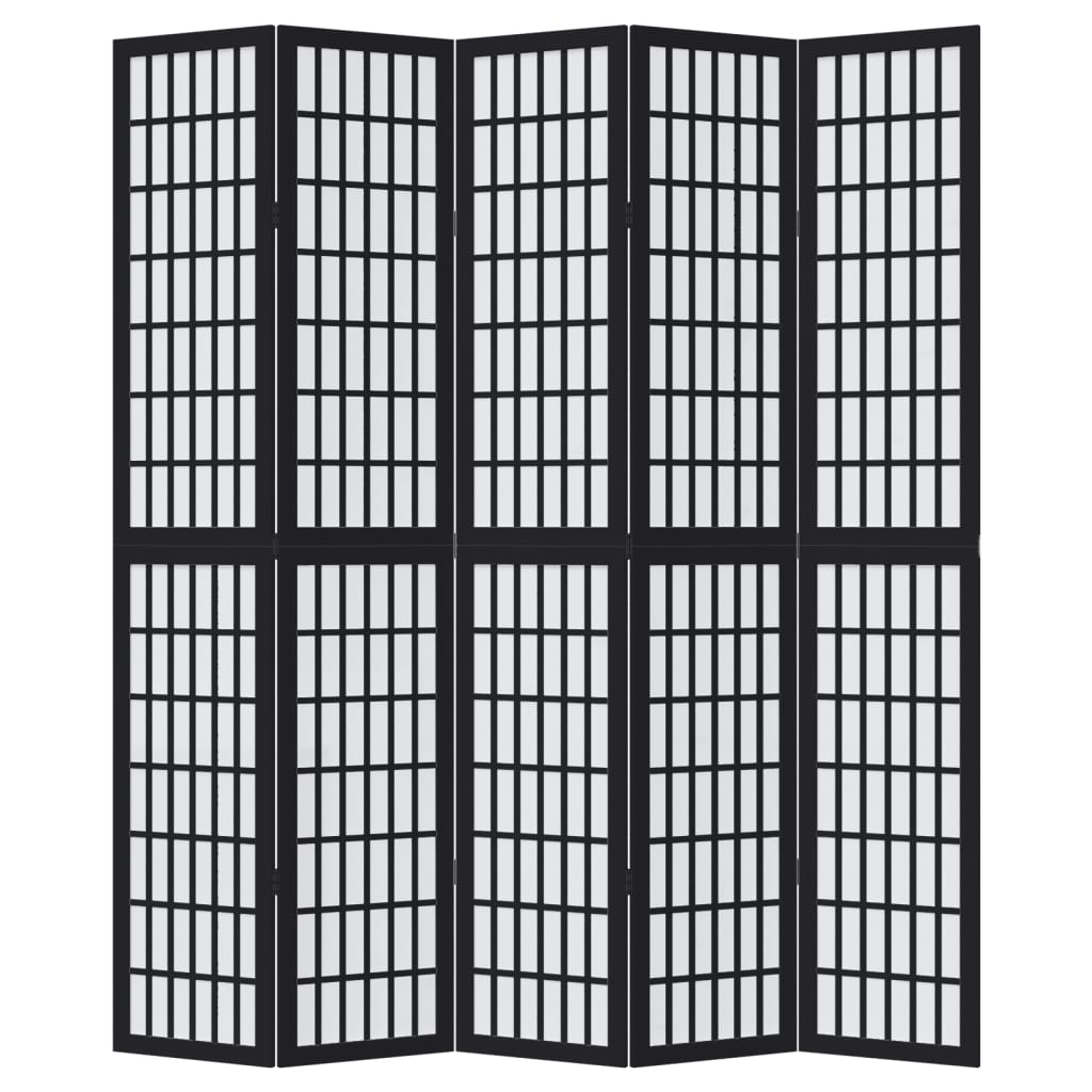 5 Piece Black Solid Wood Folding Screen Paulownia