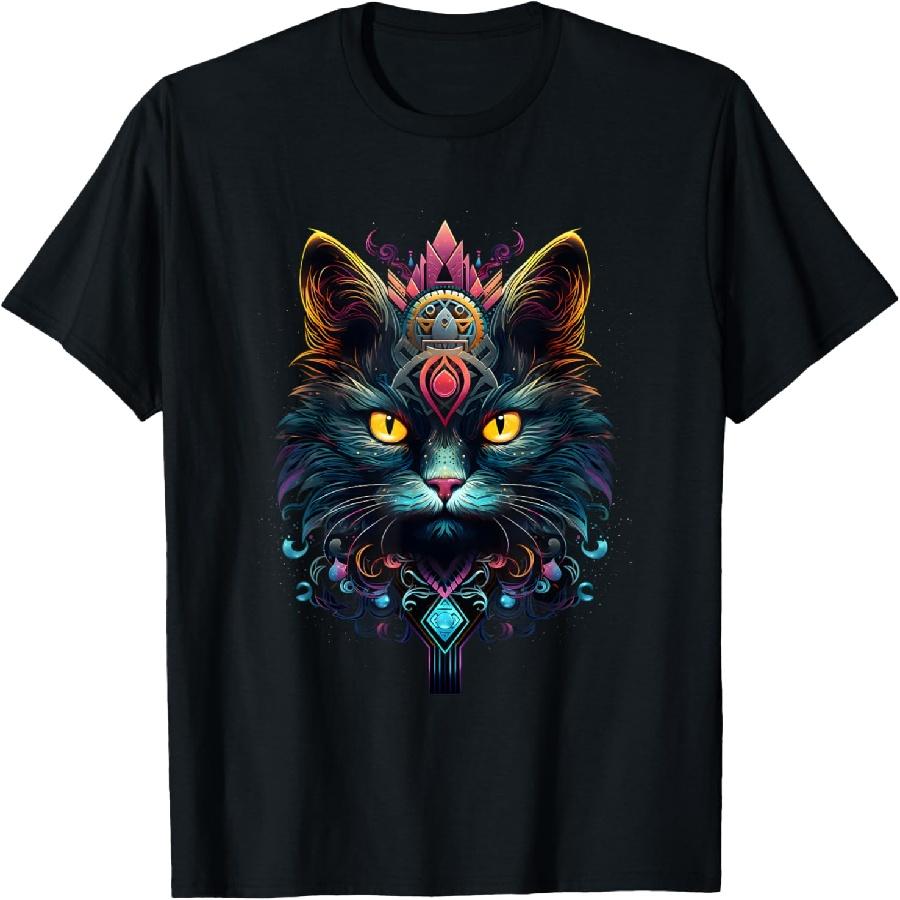 Hypnotic Cat with Steampunk elements chromatic colorful T-Shirt S