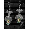 Gothic Shadow Wings Bat & Vampire Red Glass Rose Earrings