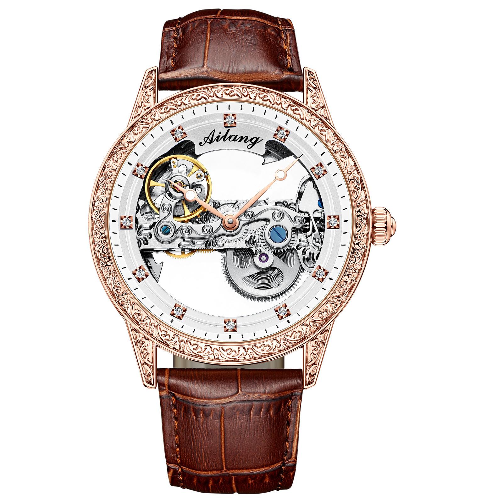 

AILANG Новые полностью полые мужские часы, автоматические механические часы с узором, водонепроницаемые