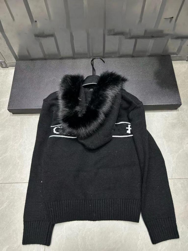 D Family 2025 Autumn/Winter Star Jacquard Hooded Knit Cardigan - Relaxed Fit