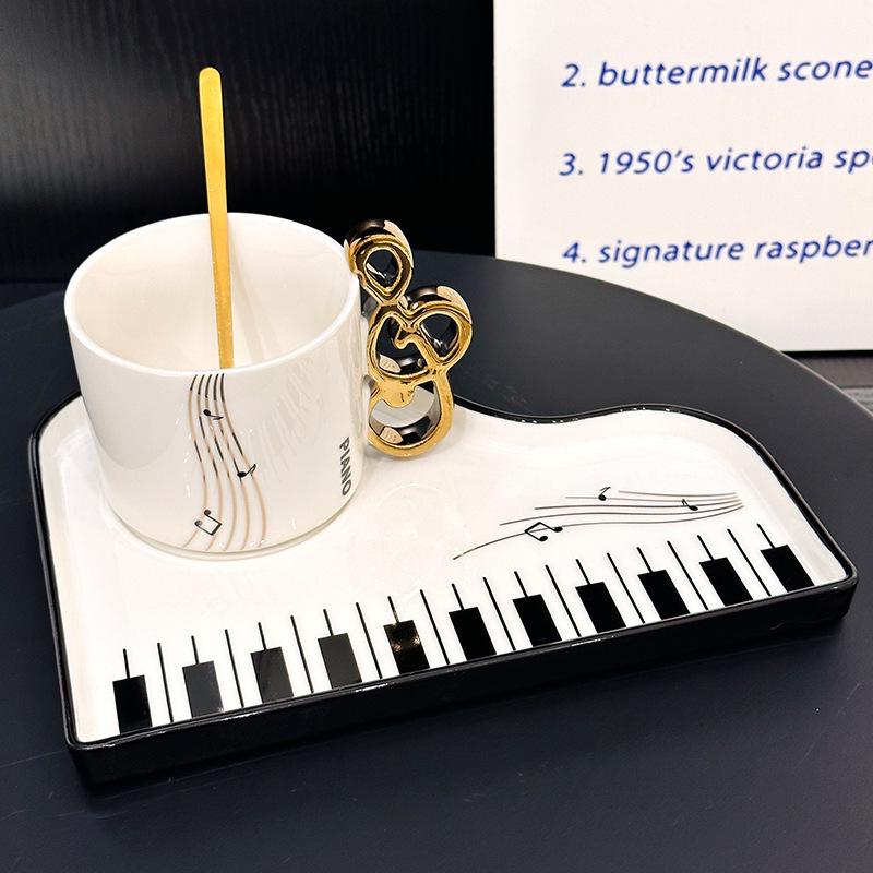 Creative Design Piano Shape Ceramic Coffee Cup Saucer With Spoon 200Ml High Value Hand Brewed Coffee Cup Souvenir Approximately 200ml