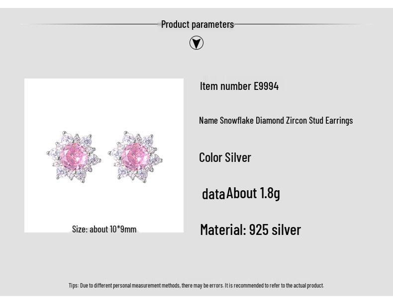 925 Sterling Silver Snowflake Earrings with Diamonds and Pink Zircon - Elegant Women's Christmas Gift