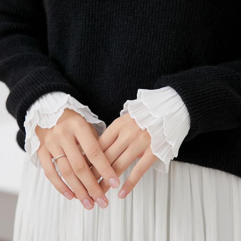 Detachable Shirt Pleated Flare Sleeve False Cuffs Solid Color Pleated Wristband Decorative Women Clothing Accessory