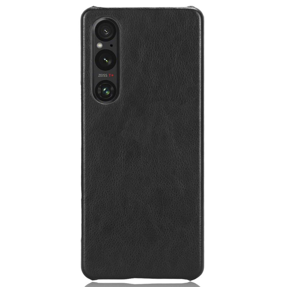 

For Sony Xperia 1 V PU Leather+Hard PC Shell Litchi Texture Ultra Thin Protective Phone Case Black