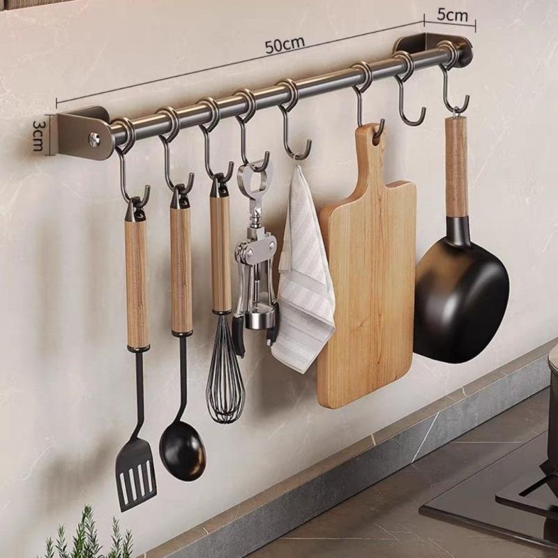 Подвесная кухонная штанга без сверления Многофункциональная вешалка с крючками для ложек и лопаток 2200₽
