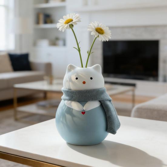 1/2 Stück Keramik Katze Blumenvase Moderne Kätzchen Blumen Stifthalter Behälter Haus Büro Tischmittelstück Dekorativer Blumenpflanzen Vasen