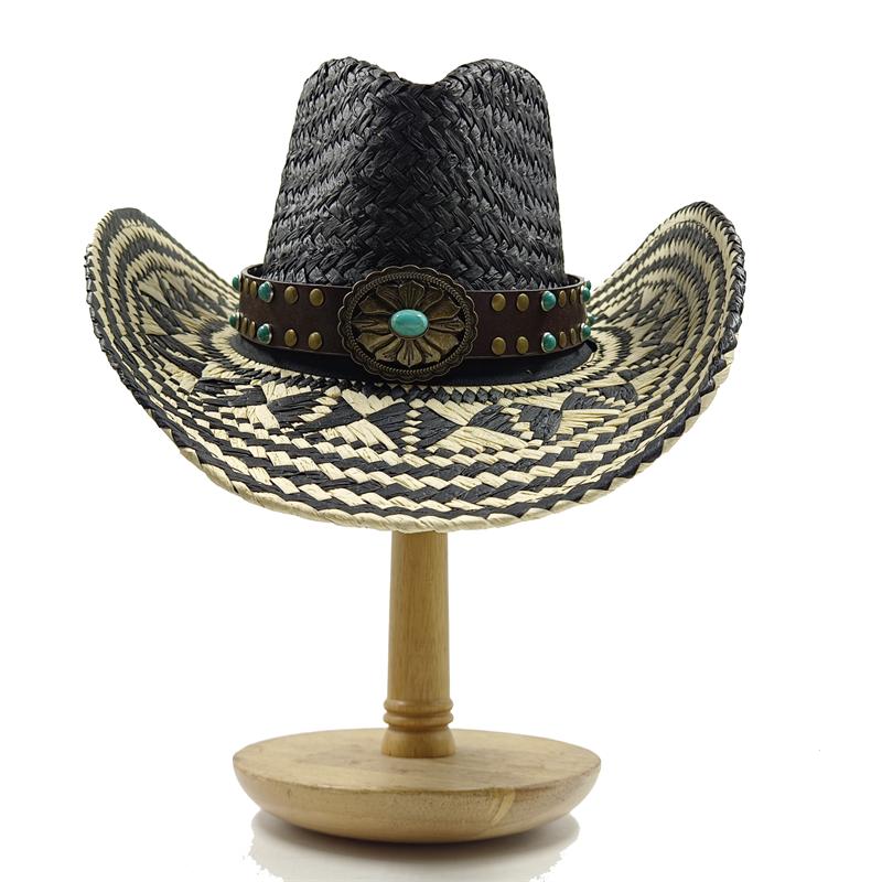 

Straw Western Cowboy Hat Hand Made Beach Felt Sunhats Party Cap For Man Woman Curling Brim Cap Sun Protection Unisex Hats 56-58cm