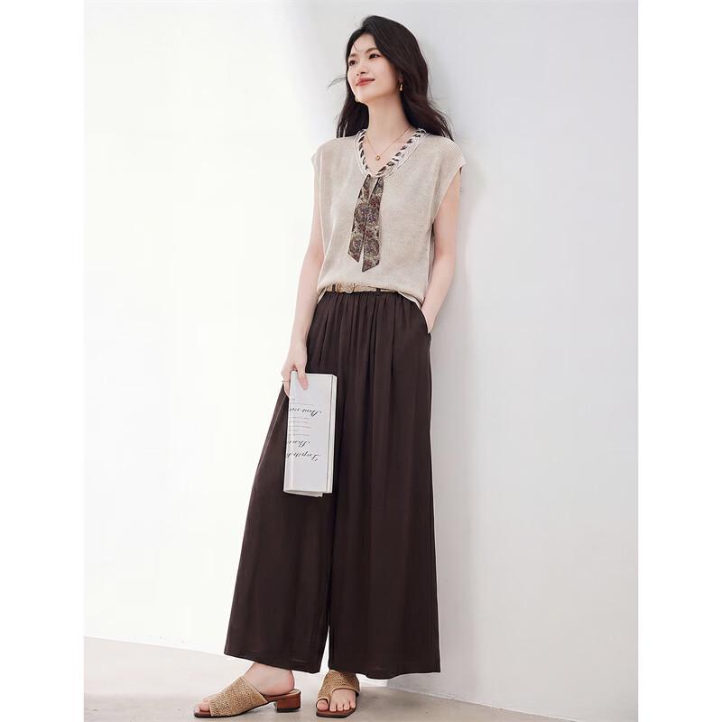 Elegant V-Neck Linen Blend Knit Top and Pants Set
