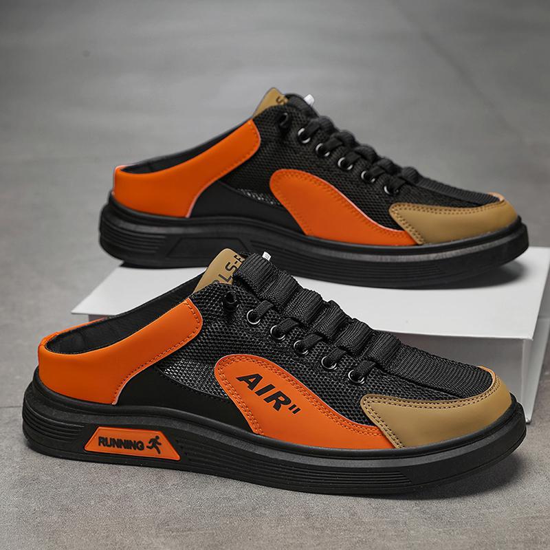 

2025 summer new men s fly-woven casual half-drag board shoes outdoor light and breathable trendy men s shoes student shoes 44