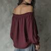 Women's Off-Shoulder Puff Sleeve Blouse with Elastic Neckline and Design Long Sleeve Fashion Top