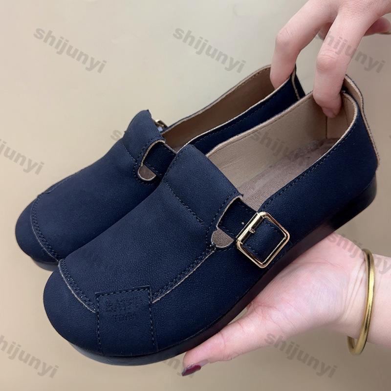 Fashion Women's Loafers 2025 Spring Autumn Soft Sole Fashion Buckle Strap Comfortable Casual Shoes Vintage Luxury Non Slip Casual Shoes