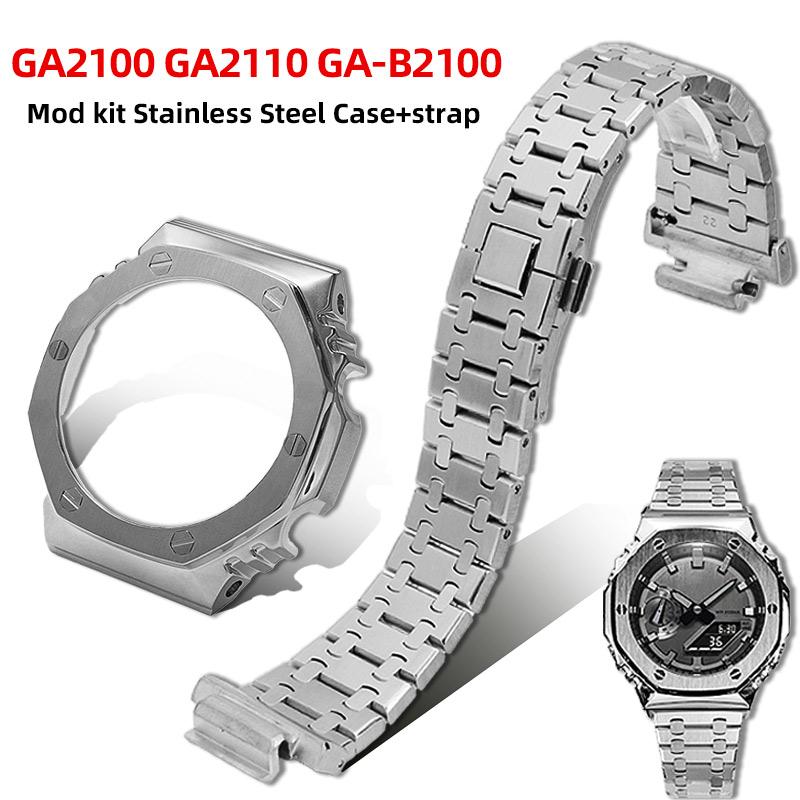 Für Casio Farmhouse Oak GA-2100 GA-2110 GA-B2100 Modifiziertes Edelstahl-Armband Metallgehäuse Lünette GM2100 Armband 16mm