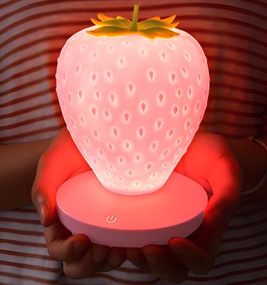 Simpatica Luce Notturna a Fragola Ricaricabile per Bambini Luce per il Sonno Lampada da Tavolo Piccola per l'Alimentazione del Bambino Silicone a Memoria Spremibile Occhio