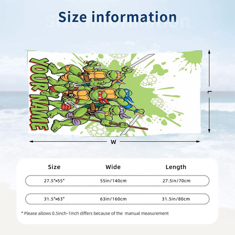 Teenage Mutant Ninja Turtles Beach Towel, Personalized Custom Text, Quick Dry Soft Large Towel For Swimming Pool Travel