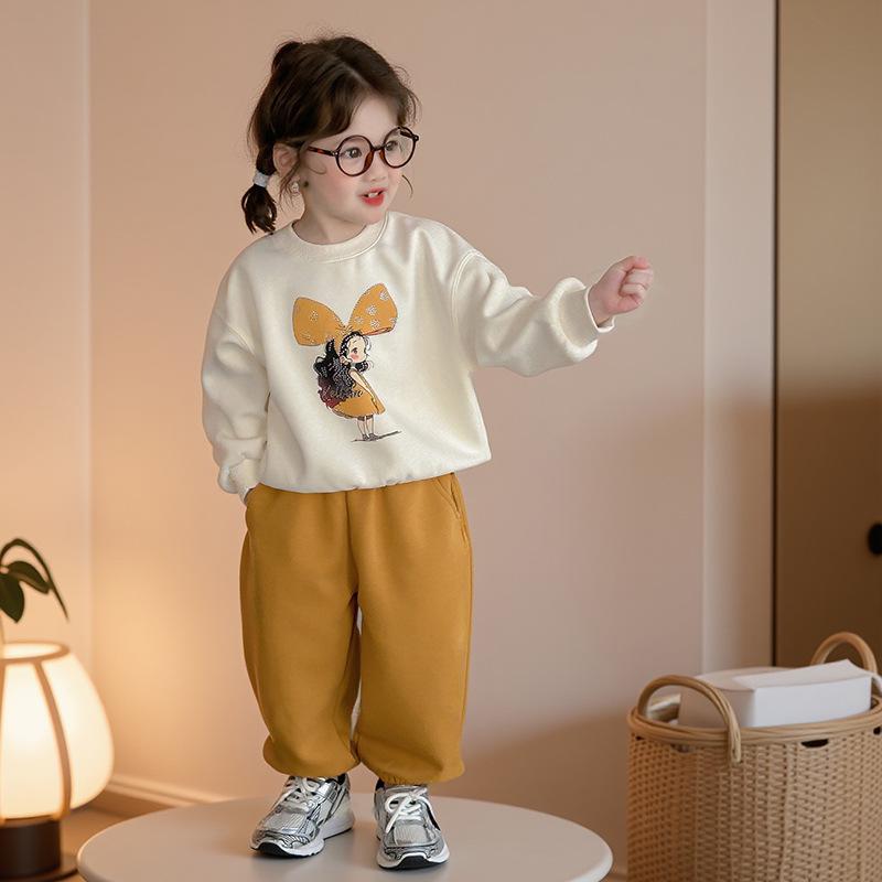 Girls' 2026 Spring-Autumn Korean Cartoon Print Fashion Set