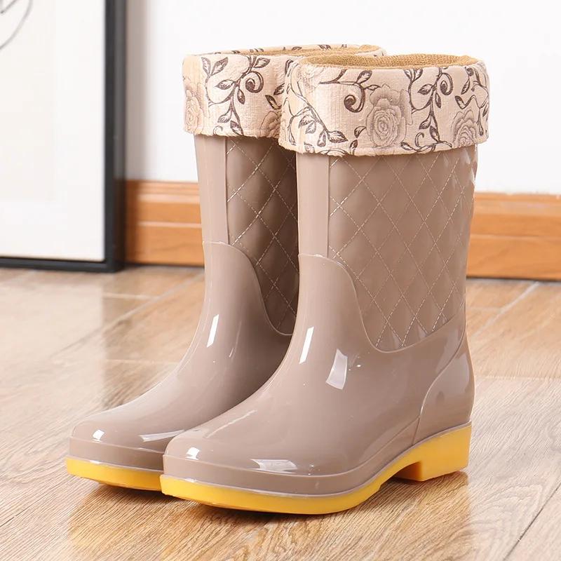 Maogu Femmes Adulte Travail Tube Haut Chaussures d'Eau Antidérapantes Chaussure d'Automne Couleur Unie Imperméable Plaid Botte en Caoutchouc 2024 Bottes Neige Pluie