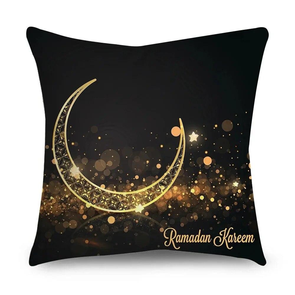 Ramadhan Kissenbezug Islamisches Eid Mubarak Schwarz Gold Kissenbezug Heimdeko Sofa Dekokissenbezug 45cm*45cm